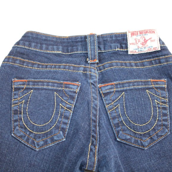 True Religion Johnny Dark Wash Orange & Gold Accent Straight Size 26/30 - Picture 8 of 9